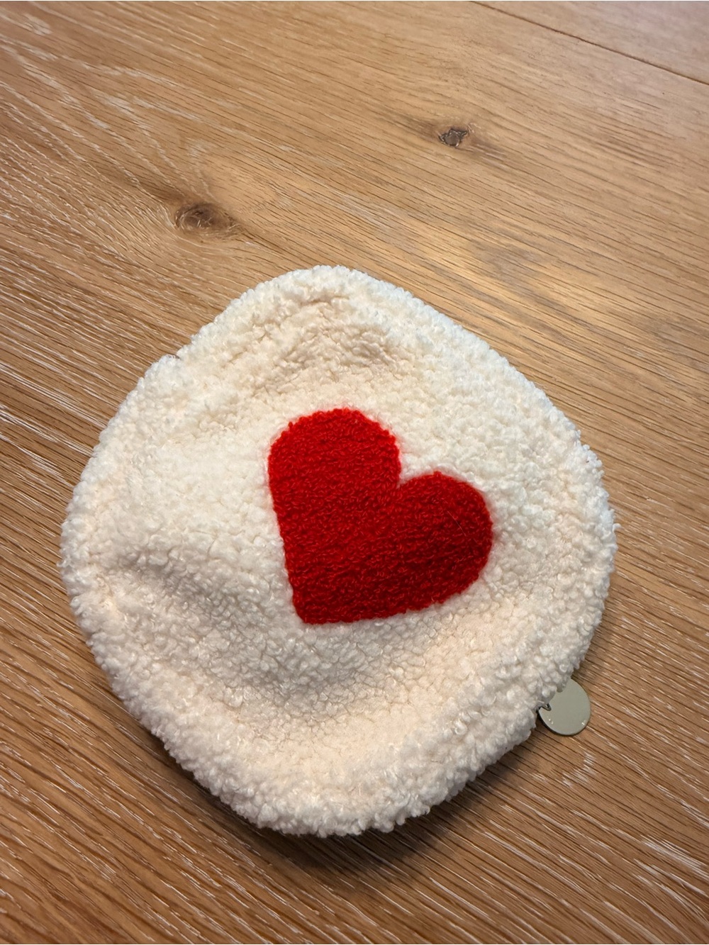Cream Sherpa Pouch with Red Heart